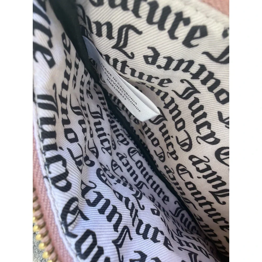 Juicy Couture Pink Wristlet Makeup Bag Cosmetic Pouch Y2K Gold Logo Zip Clutch